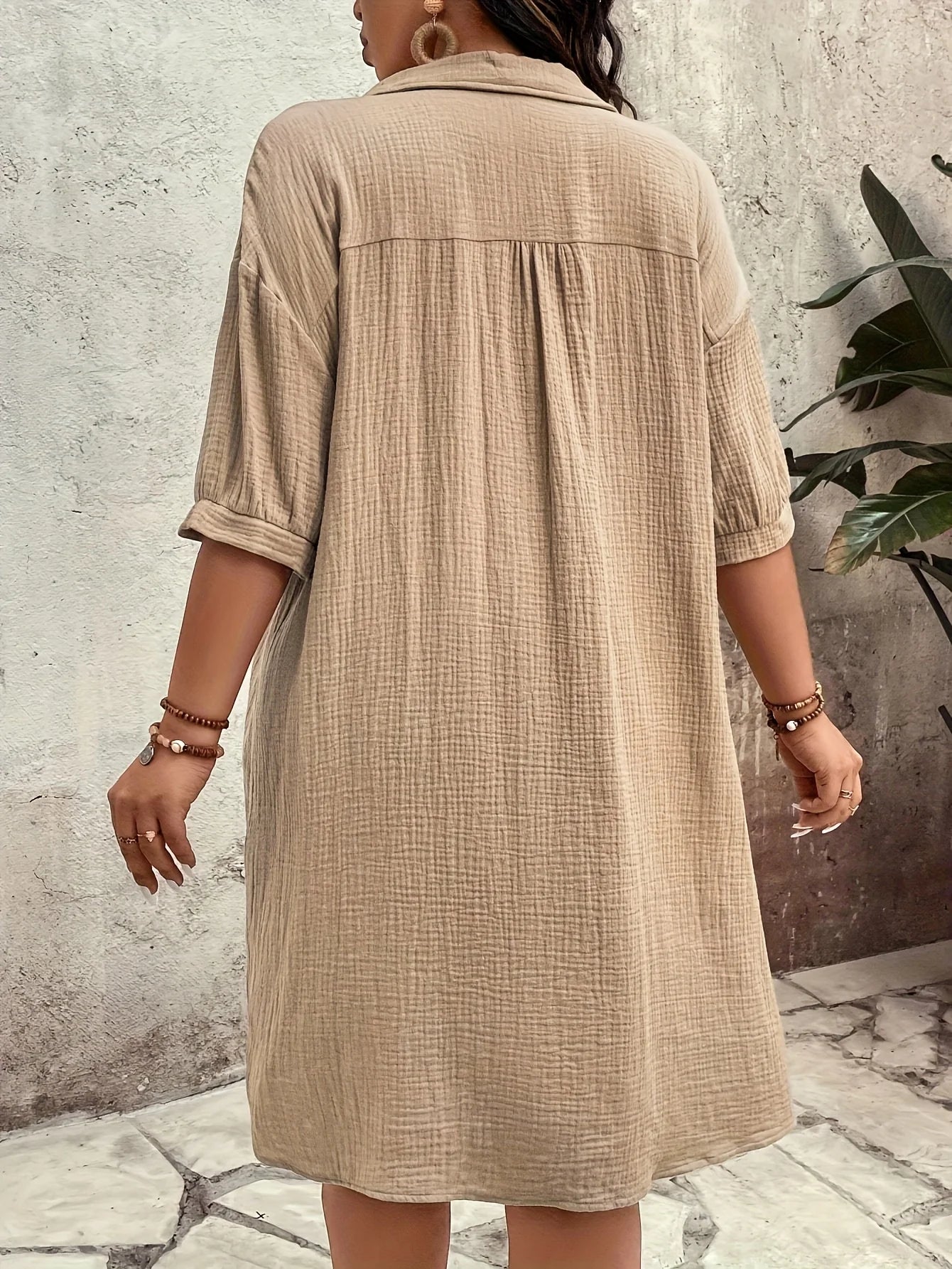 plus Size Casual Loose Women's Shirt Dress with Button-Up Collar Short Sleeve Commute Straight Cut Outdoor Dress