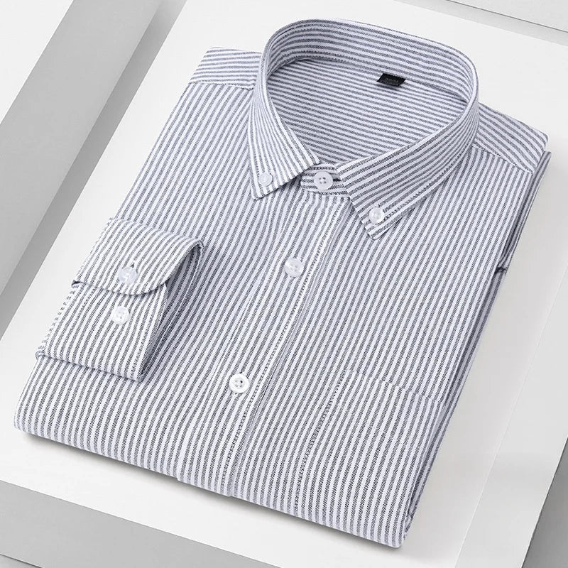 New 100% Cotton Oxford Shirt Long Sleeve For Men's Social Dress Shirts Soft Comfortable Regular Fit Casual Man Office Shirt 5XL