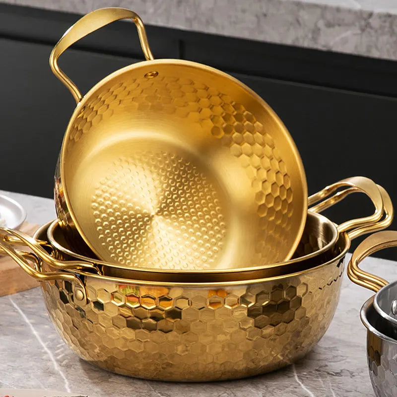 3 Pcs Stainless Steel Cooking Pot Set Korea Ramen Pot Saucepan with Lid Dishwasher Safe hammer printing pot for Soup Hotpot