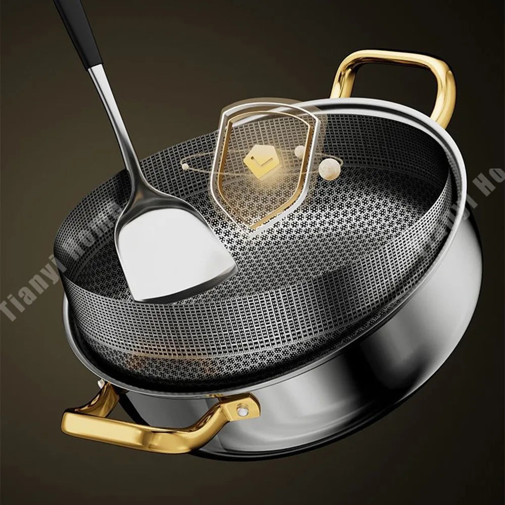 12 Inch Stainless Steel Nonstick Deep Frying Pan Hot Pot with Lid Soup Pot Wok Two Handle Hold PFOA Free, Dishwasher Oven Safe