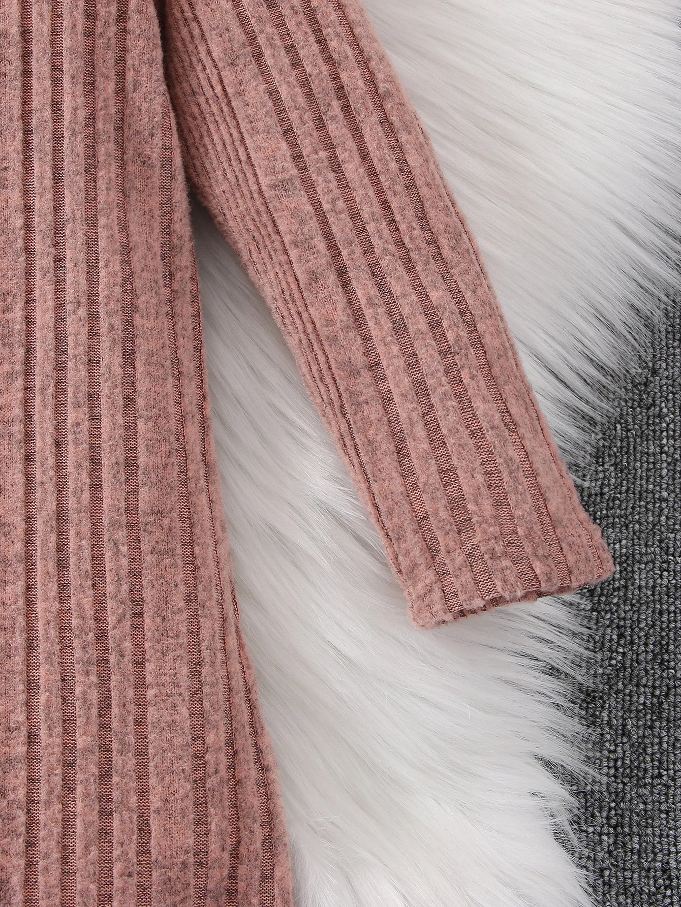 Autumn and winter girls' long sleeved round neck solid color pit stripe casual fashion cute knitted dress
