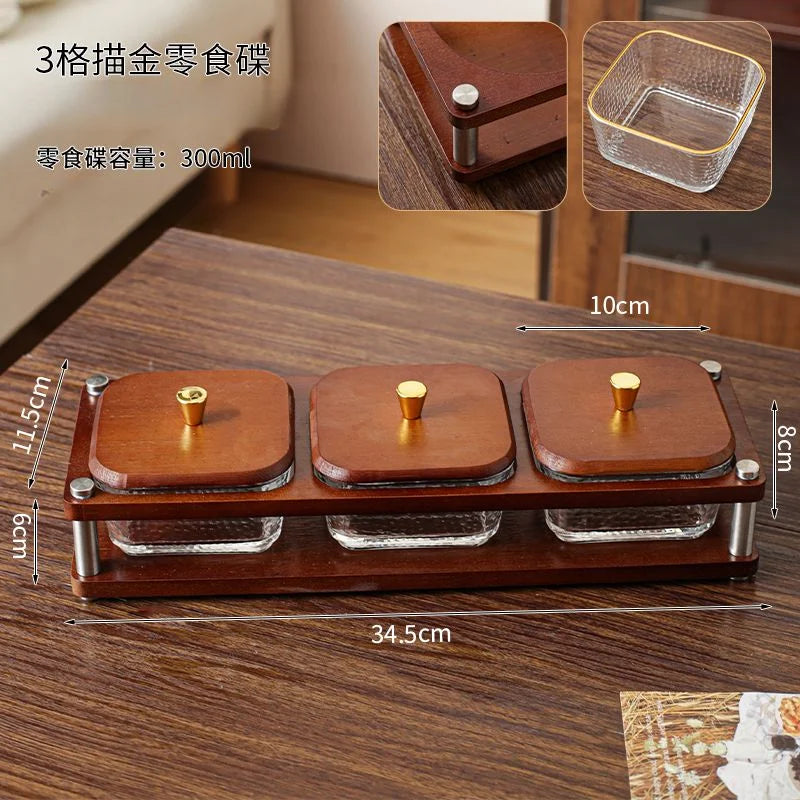 Deluxe Glass Fruit Snack Tray Household Living Room with Cover Grid Creative Dried Fruit Dim Sum Candy Tray