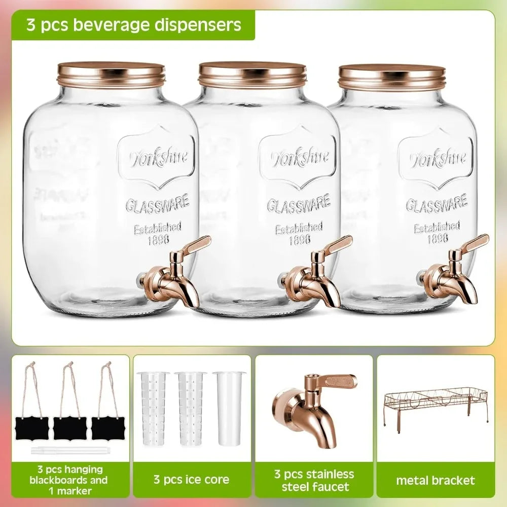 BestsellerBestseller3 pcs 2 gallon glass drink dispenser with stand and lid mason jar beverage dispenser with stainless steel sp