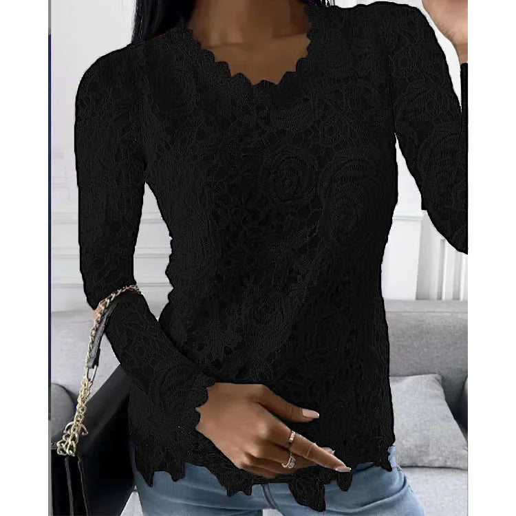 Lace T Shirt Women Elegant Casual Tshirt Woman Clothing Summer Fashion Tops Tee Vintage Clothes Streetwear Solid T-Shirts Blusas