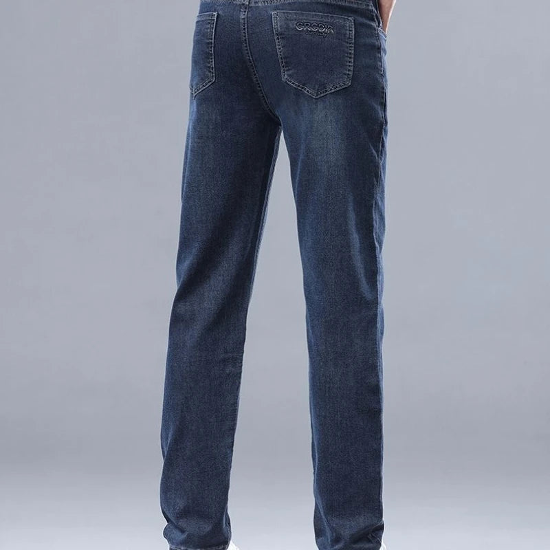 High-quality Autumn Winter Men's Slim Straight-leg Jeans Light Bussiness Casual Fashion Slimming Comfortable Style Male Trousers