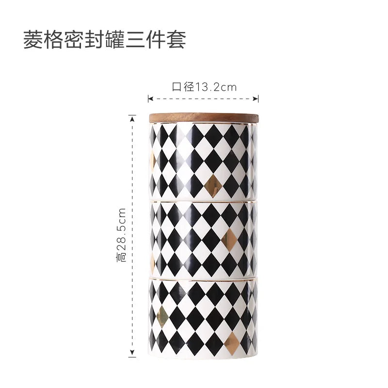 Household Ceramic Sealed Tank Creative Grain Storage Tank Kitchen Storage Box Coffee Wooden Lid Sealed Tea Storage Supplies
