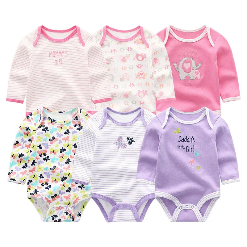 6 Pieces Newborn 100% Cotton Baby Girl Clothes Unisex Long Sleeve Baby Boy Clothes Sets 0-12M Print Autumn Spring
