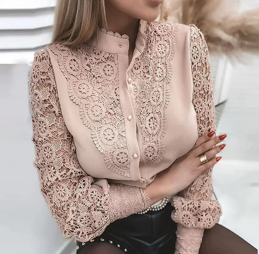 Summer Floral Embroidery Lace Blouse Fashion Women V Neck Casual Shirt Elegant Chic Short Sleeve Hollow Out Tops Elegant Blusas