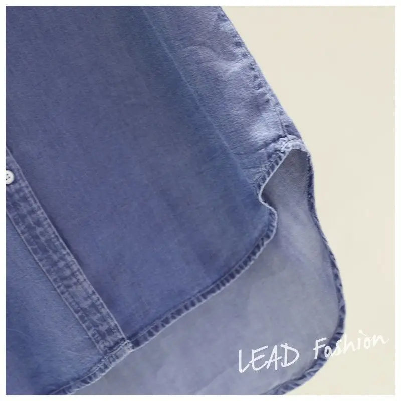 Fashion Women's Clothing Shirt Medium Long Containing Cotton Shirt Loose Fit Long Sleeve Double Pocket Rolled Sleeve Thin Blouse