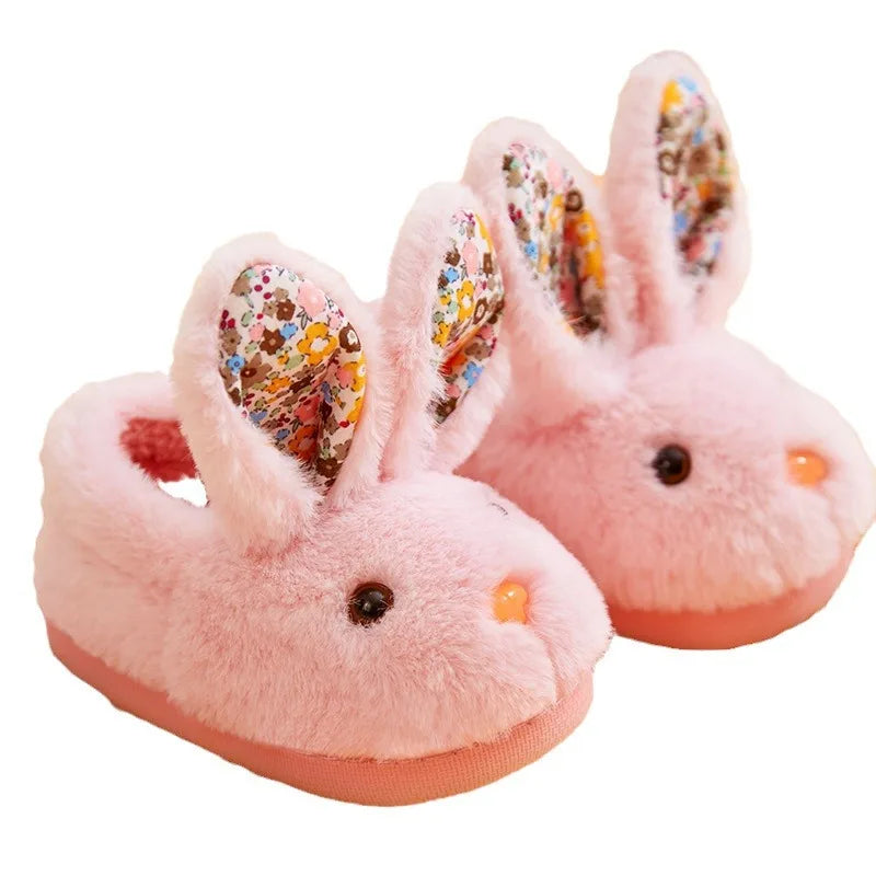 Children Indoor Slippers Winter Warm Cotton Shoes Kids Home Floor Slippers Cartoon Rabbit Anti-slip Boys Girls Plush Footwear