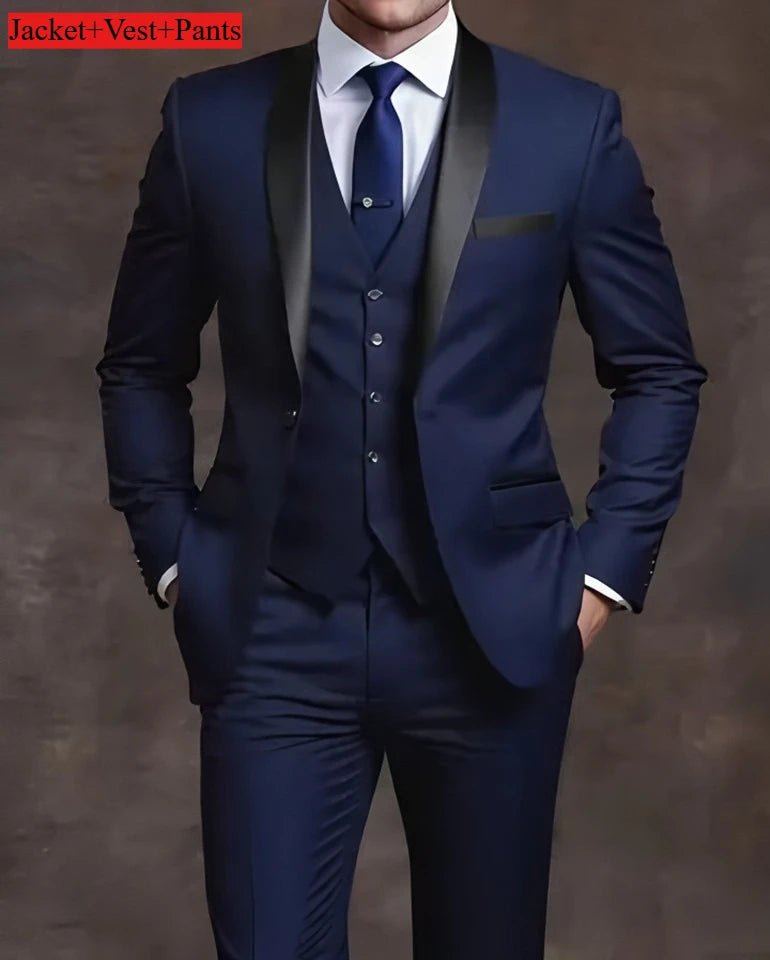 Elegant Men's Suit Sets- Slim Fit Tuxedo Set for Weddings & Formal Occasions, Black Suit