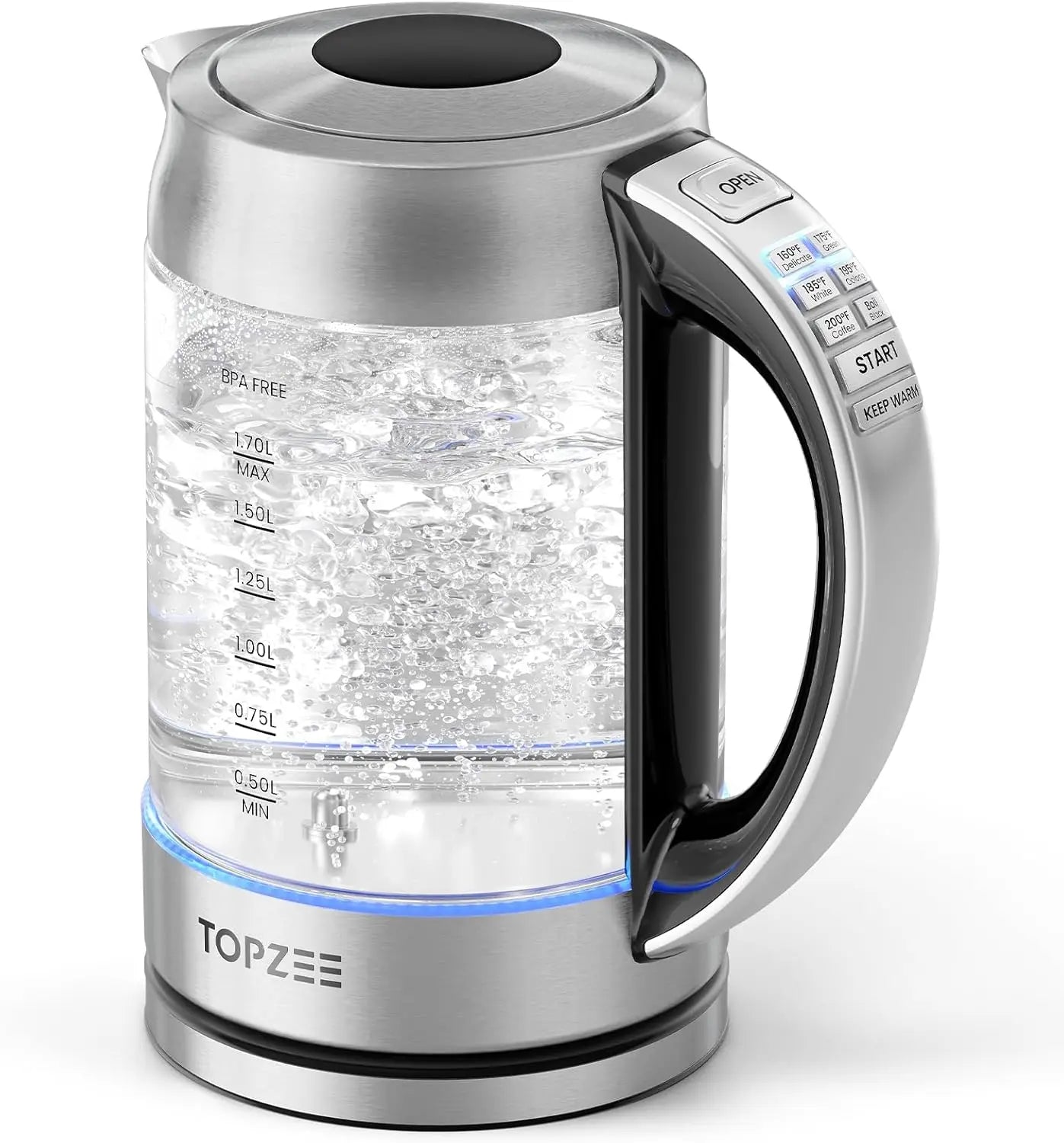 1.7L Glass Electric Kettle with 6 Preset Temperatures, Keep Warm, Auto Shut-off, BPA-Free, Rapid Boil 1500W for Coffee & Tea