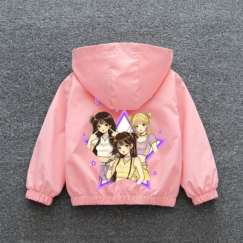 K-pop Idol Print Hooded Jacket for Girls 2026 New Spring Autumn Children Waterproof Windbreaker Coat Kids Daily Casual Outerwear