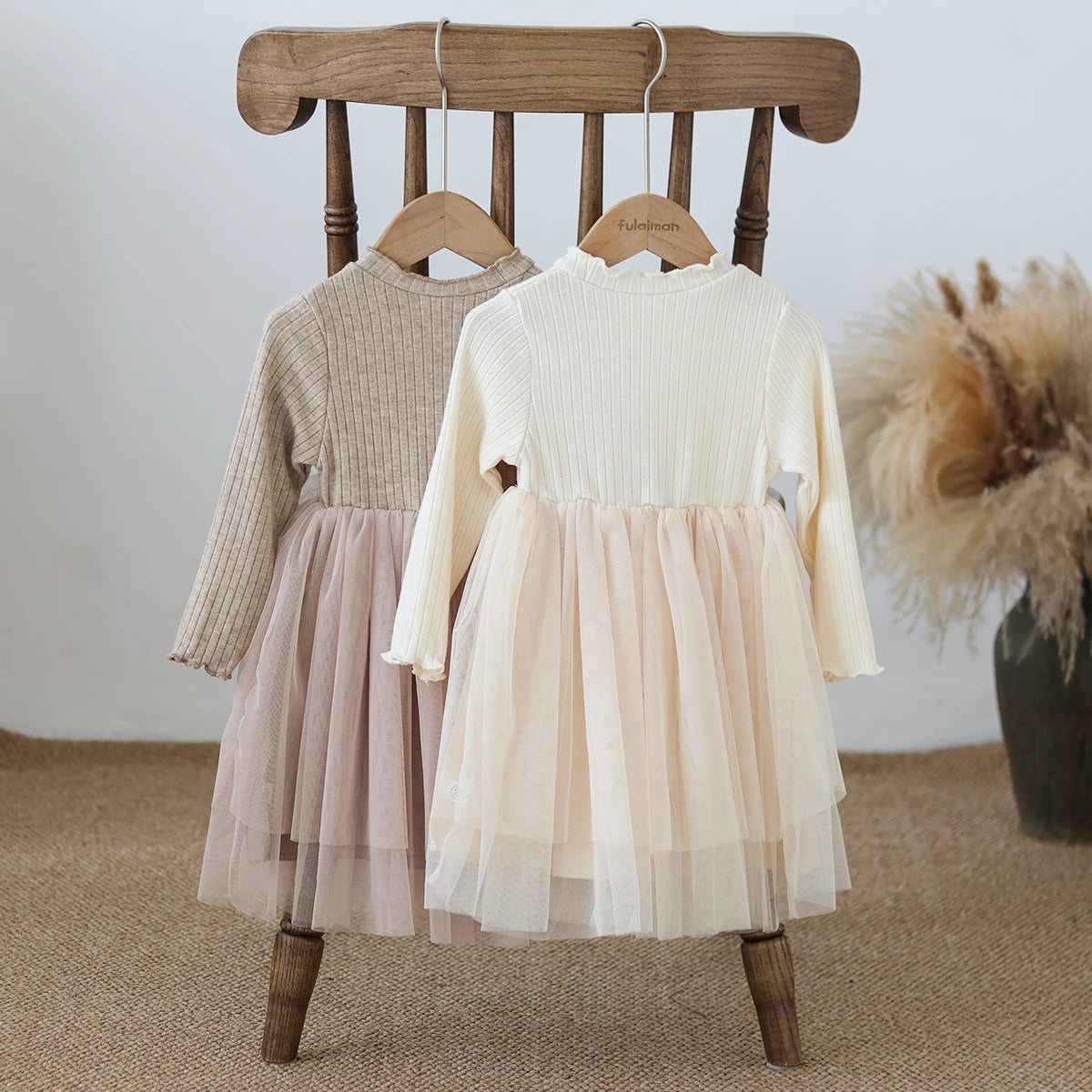 Autumn and Winter Fashion Toddler Girls Long Sleeve Mesh dress Pit Strip Ear Edge Bow Mesh Autumn and Winter dress Princess Gift
