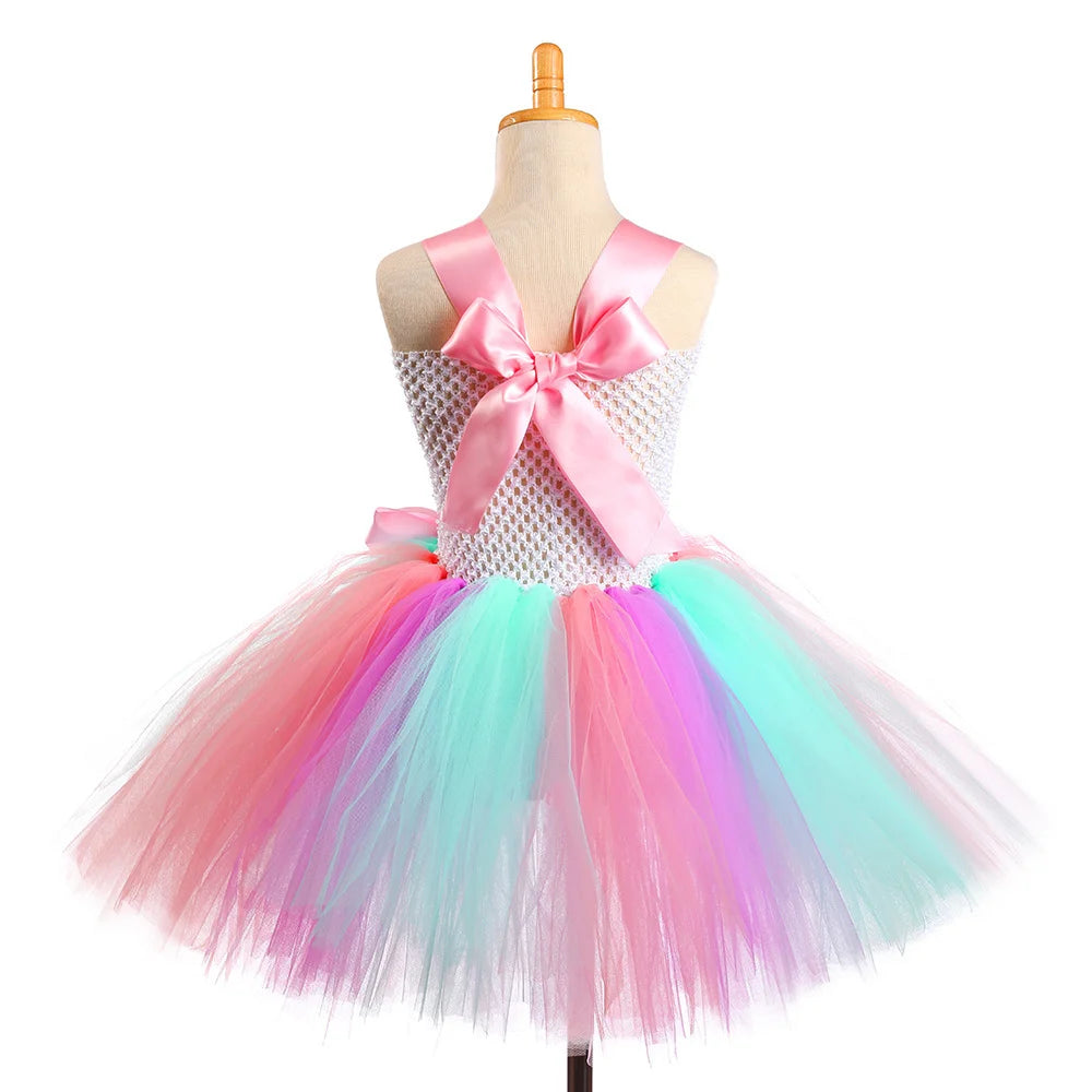 Pastel Flower Unicorn Dresses for Girls Christmas Halloween Costumes for Kids Birthday Party Outfit with Wings Horns Hairbow