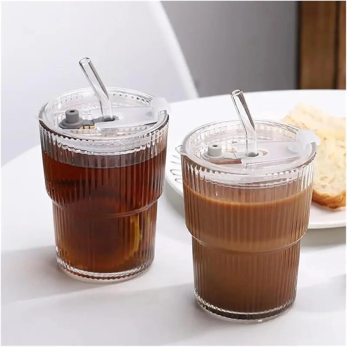 6 pieces, 13.5oz/400ml, ribbed glassware vintage vertical striped glass cup-an elegant drinking utensil suitable for iced coffee