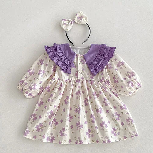 2025 New Autumn 1-5Yrs Girl Party Dress Baby Girl Romper Long Sleeved Cotton Splicing Kids Princess Dresses Sister Clothes