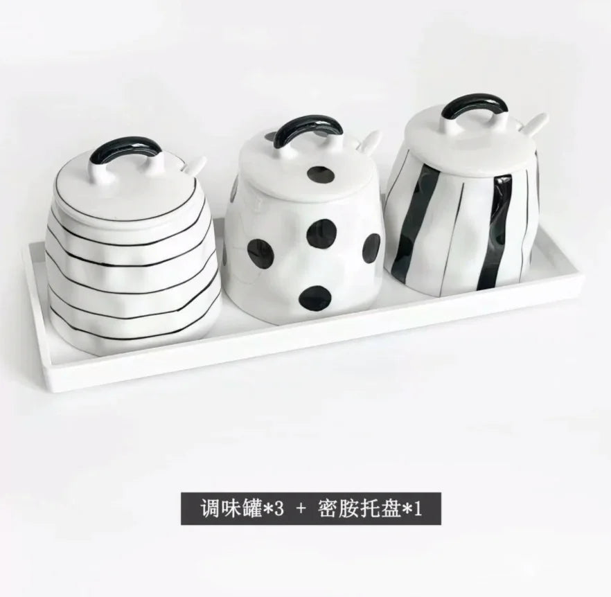 Black and White Striped European Ceramic Seasoning Cans, Home Seasoning Boxes, Home Kitchen Supplies.
