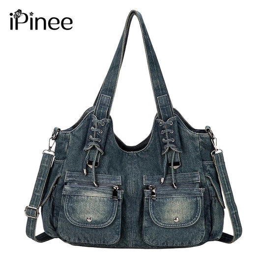 iPinee Women's Denim Bag Y2K Vintage Blue Jean Purse and Handbags Crossbody Shoulder Wallet Large Capacity
