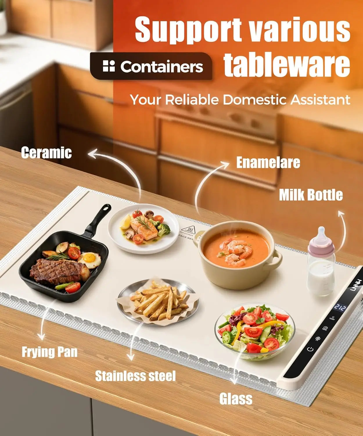 Food Warming Mat with Heat-Resistant Pad, 26X15 Inch, 6 Temperature & 6 Timer Settings, Child Lock Safety,Food Warmer Chafing Di