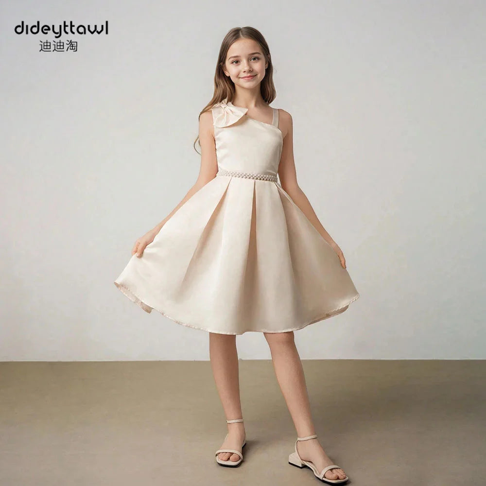 Dideyttawl Customized Sleeveless A-Line Girl Dress For Party Short Open Back Lace Birthday Gown Knee Length Kids Junior Concert