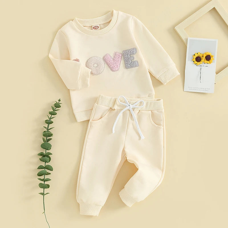 Baby Girl Clothes Newborn Infant Fall Winter Outfits Love Print Long Sleeve Sweatshirts Tops Pants Set 0-24M