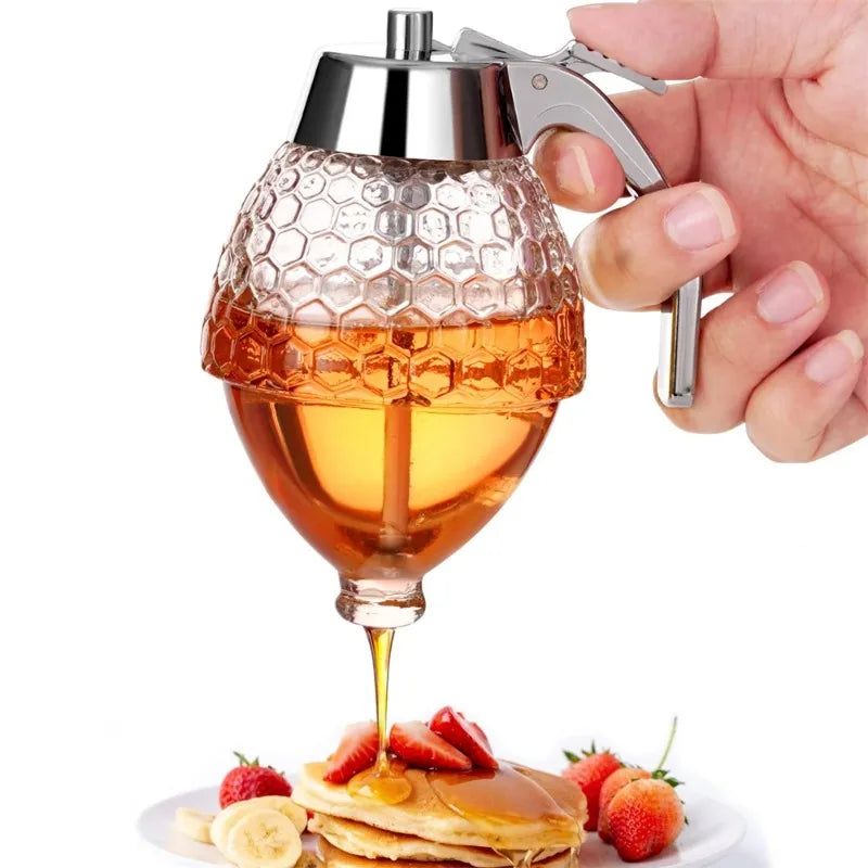 1PC No Drip Honey Jar & Syrup Dispenser, Acrylic Container with Stand, Home Kitchen Accessories