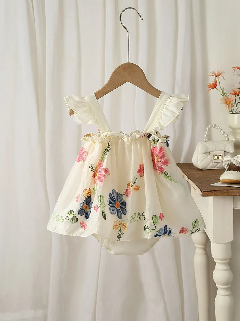MILANCEL New Summer Baby Bodysuit 3-24M Cute Flower Toddler Dress Girls Clothes Embroidered Flowers Infant One Piece