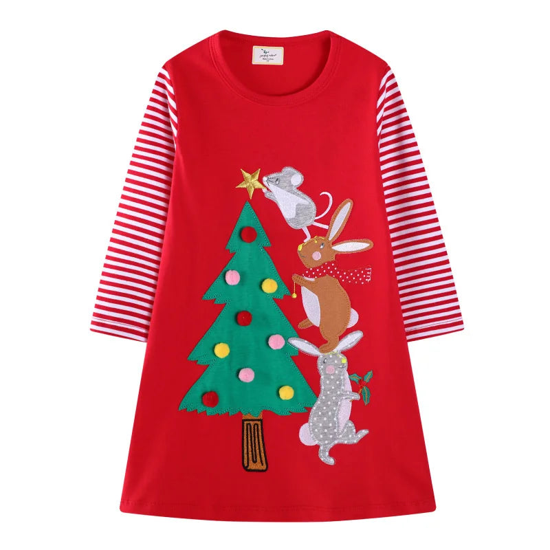 Jumping Meters 2-7T Long Sleeve Princess Girls Dresses Animals Embroidery New Autumn Spring Children Costume Hot Selling Dress