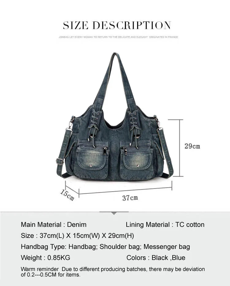 iPinee Women's Denim Bag Y2K Vintage Blue Jean Purse and Handbags Crossbody Shoulder Wallet Large Capacity