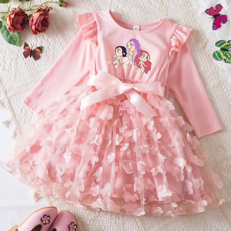 K-Pop Hunters Zoey Mira Rumi Girl Long Sleeve Princess Dress Butterfly Kid Casual Spring Beautiful Birthday Party Dress 2-6Y