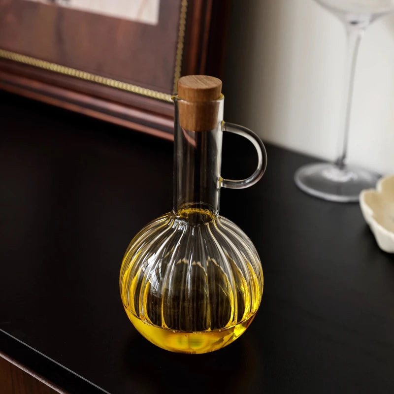 Glass Oil Pan Kitchen Household Wooden Lidseasoning Bottle Storage Rack High-temperatureresistant Storagetanksoysauce Bottle Set