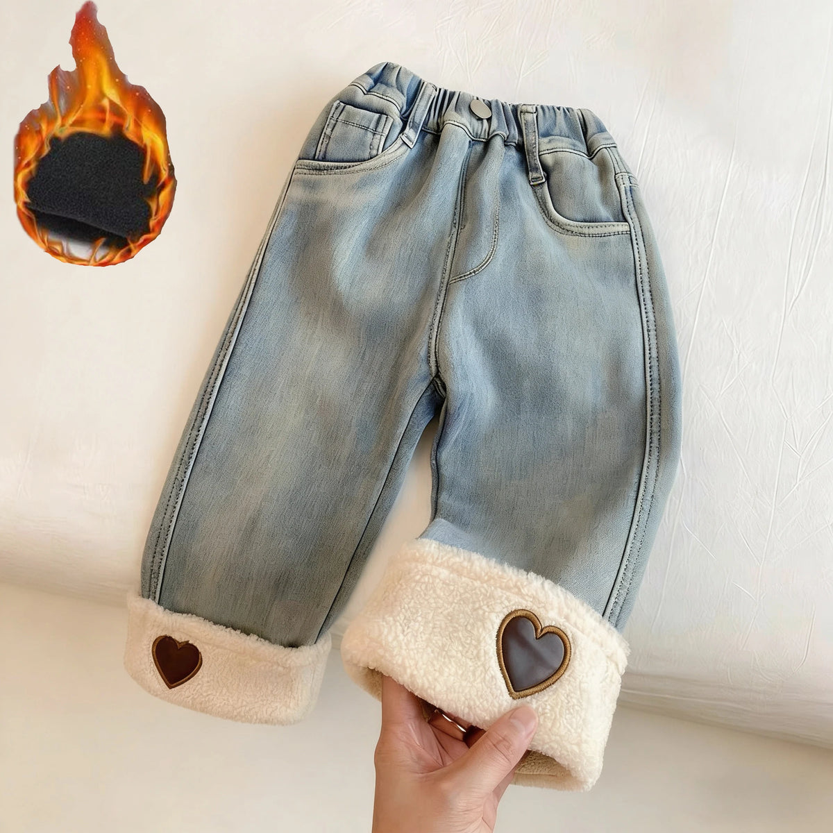 Girl's Pants Fleece Jeans New Autumn Winter Clothes for Baby Girls Casual Stylish Fleece Outer Wear Flared Trousers Loungewear