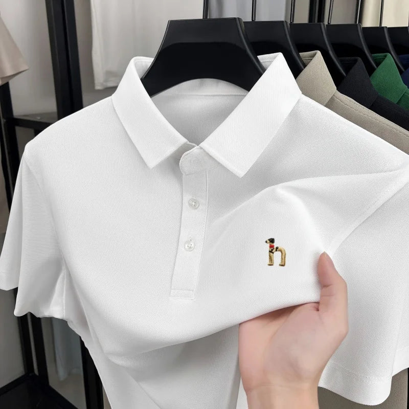 Light luxury brand short sleeve men's polo shirt new Korean style youth fashion cartoon dog embroidery summer breathable T-shirt