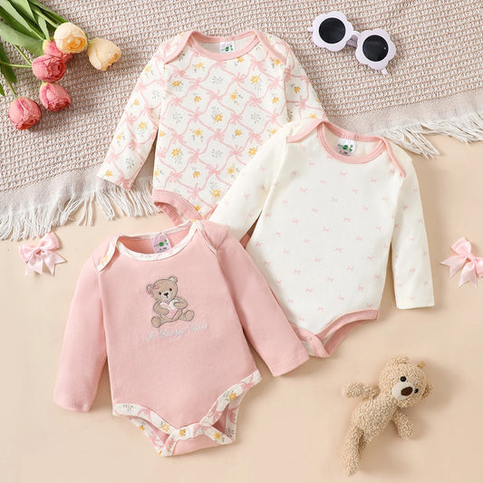 3PCS Baby girl onesie New style baby girl clothes Spring/Autumn long-sleeved onesie Cotton fabric Suitable for 0-9months