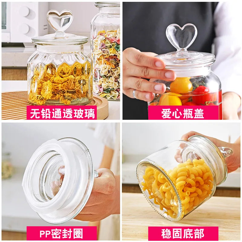 Transparent Sealed Jar Glass Bottle Kitchen Storage Box Food Grade Transparent Jar Miscellaneous Grain Snack Tea Storage Jar