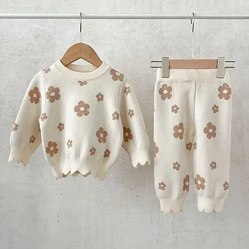 2024 New Autumn Newborn Baby Girls Clothing Set Long Sleeved Solid Color Knitted Pullover+Pants Toddler Baby Girl Clothes Suit