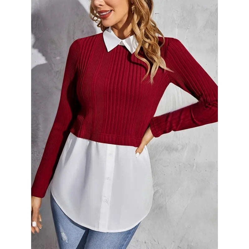 Plus Size Stylish New Women's Patchwork Blouses Long Sleeve Soft & Breathable Loose Fit Casual Summer Women Blouses ﻿