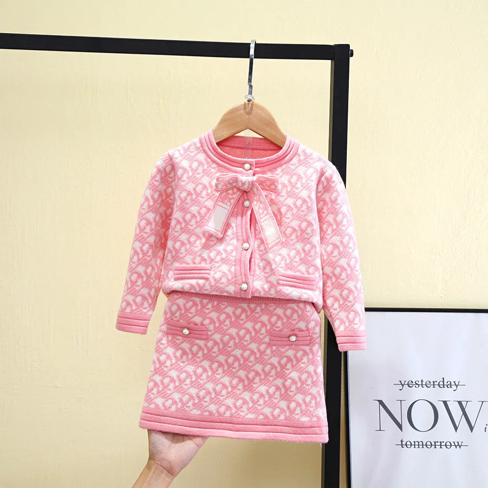 baby Girls clothes set Winter Knitting Long Sleeves Princess Top Skirt 2pcs Birthday Designed Uniform Fall Party Clothing 1-10Ys