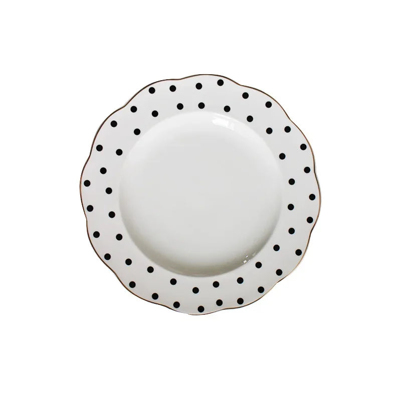 Black-and-white Hepburn Vintage Breakfast Plate Ceramic Striped Wave Dot Tableware Dinner Plates Dishes Serving Dishes