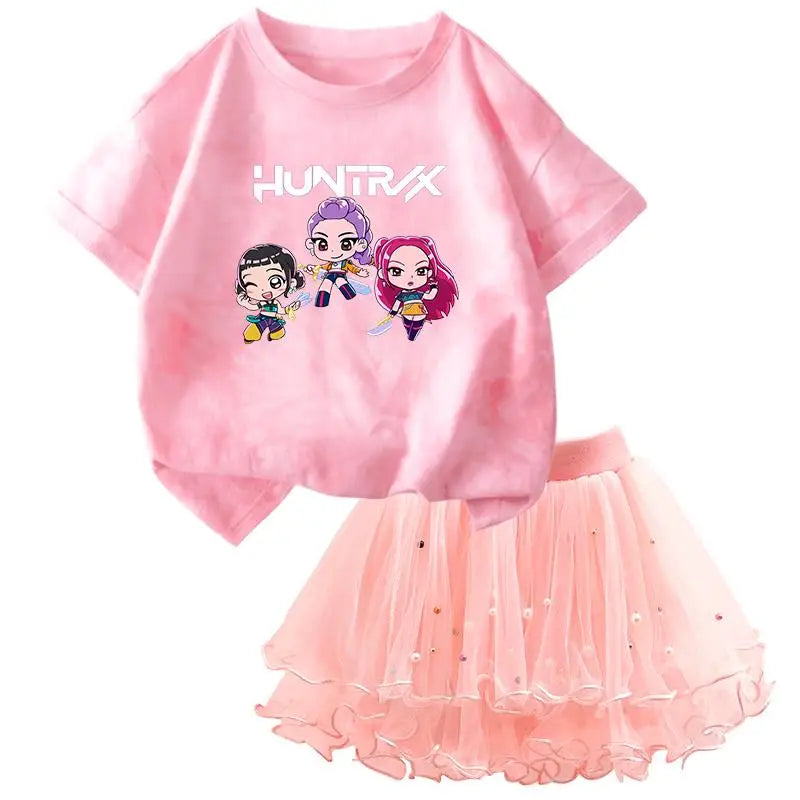 K-Pop Hunters Zoey Mira Rumi Kids T Shirt Summer Girl Outfit T-shirt +Tutu Skirt Princess Clothes Suit Party Clothing Set
