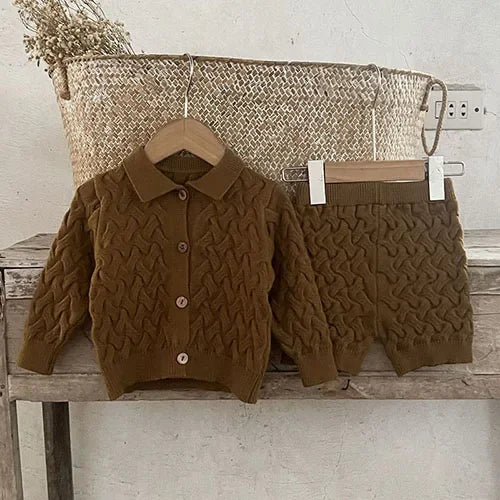 2024 New Autumn Newborn Baby Girls Clothing Set Long Sleeved Solid Color Knitted Pullover+Pants Toddler Baby Girl Clothes Suit