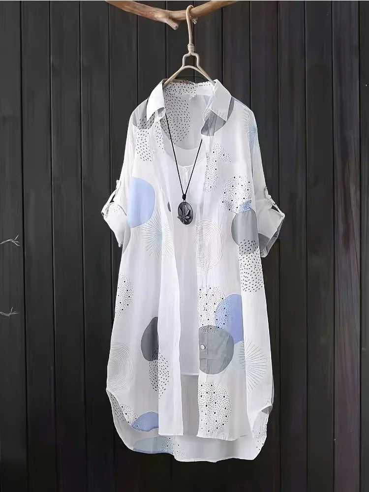 Plus Size Shirt Hot Women Long Sleeve Loose Printing Elegant Tops Female Mid Length Blouse Fashion Casual  Korean Style Clothing