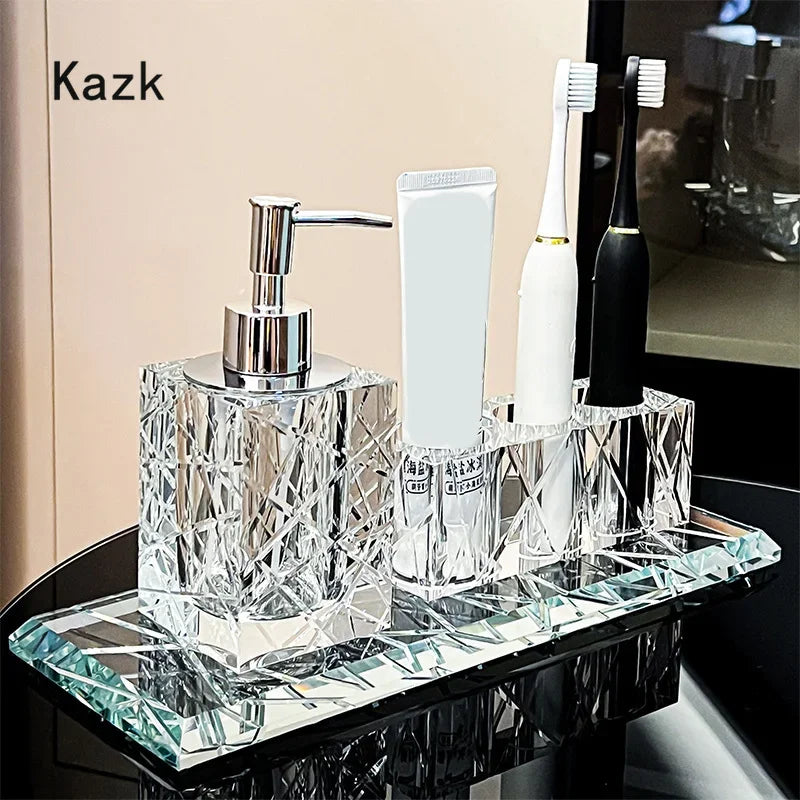 Advanced Crystal Bathroom Accessories Light Luxury Hotel Cutting Glass Toothbrush Holder Bathroom Storage Tray Cotton Swab Box