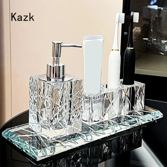 Advanced Crystal Bathroom Accessories Light Luxury Hotel Cutting Glass Toothbrush Holder Bathroom Storage Tray Cotton Swab Box