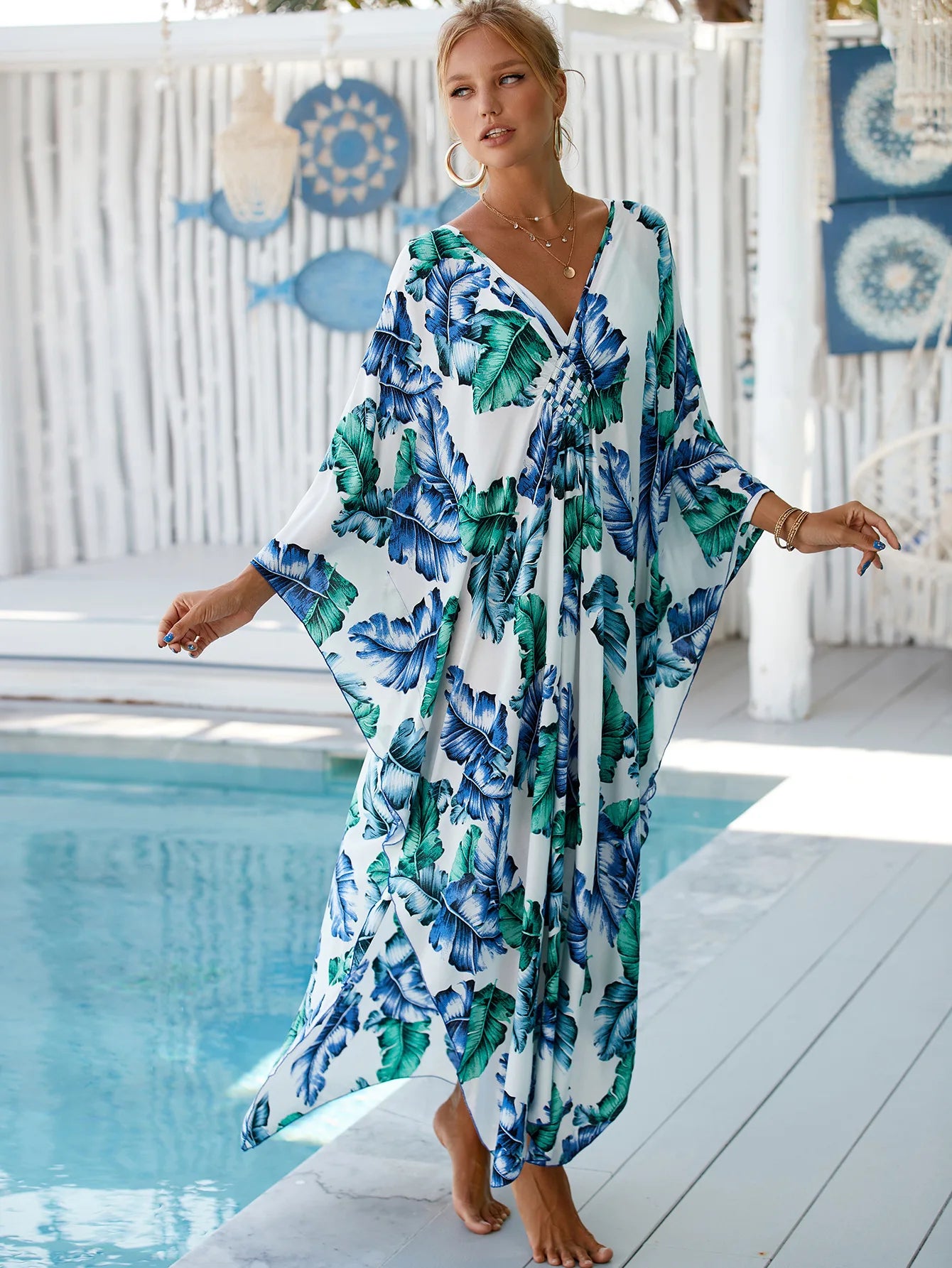 Plus Size Womens Animal Print Kaftan Dresses Caftans Swimwear Coverups Summer Bathing Suit Long Beach Dress