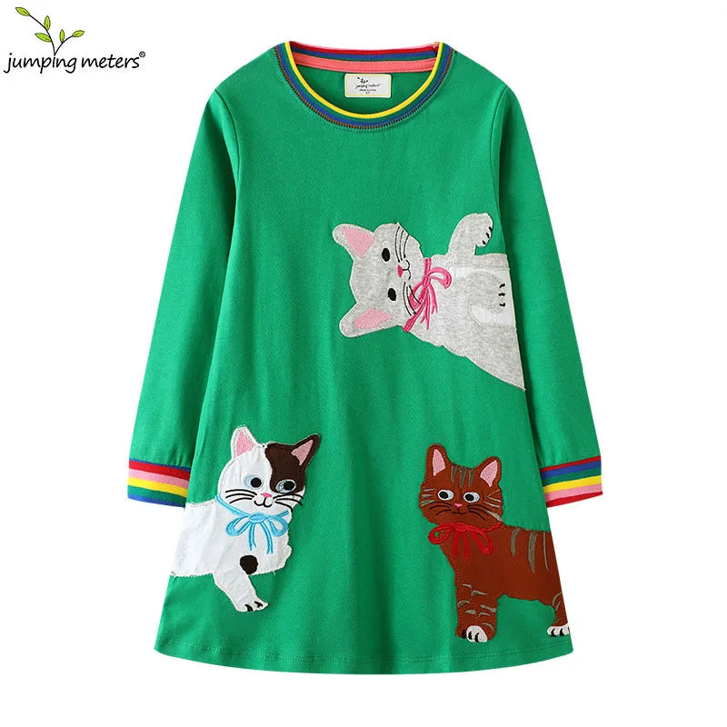 Jumping Meters 2-7T Long Sleeve Princess Girls Dresses Animals Embroidery New Autumn Spring Children Costume Hot Selling Dress