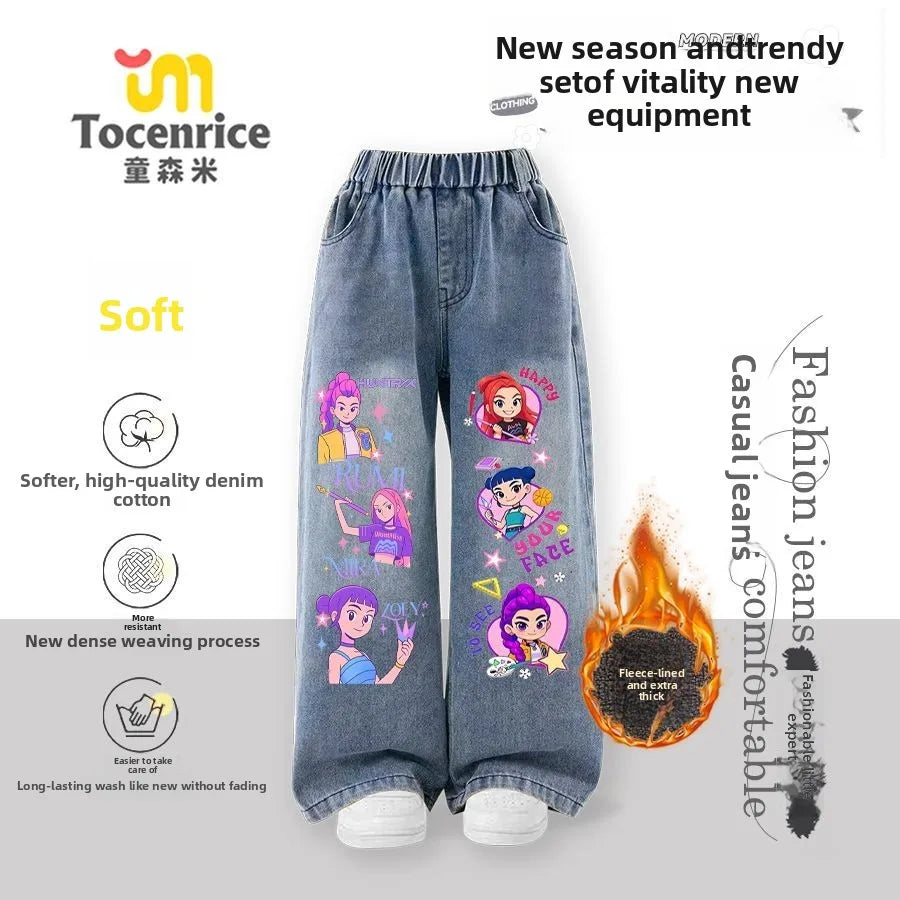 Kpop witch hunters children's jeans girls spring and autumn new straight trousers girls casual pants tide