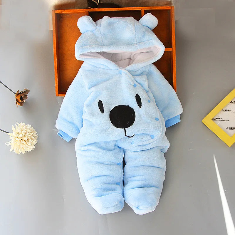 OLEKID 2025 Autumn Winter Baby Boy Rompers Hooded Thick Cotton Newborn Jumpsuit Infant Baby Girl Overalls Toddler New Born Coat