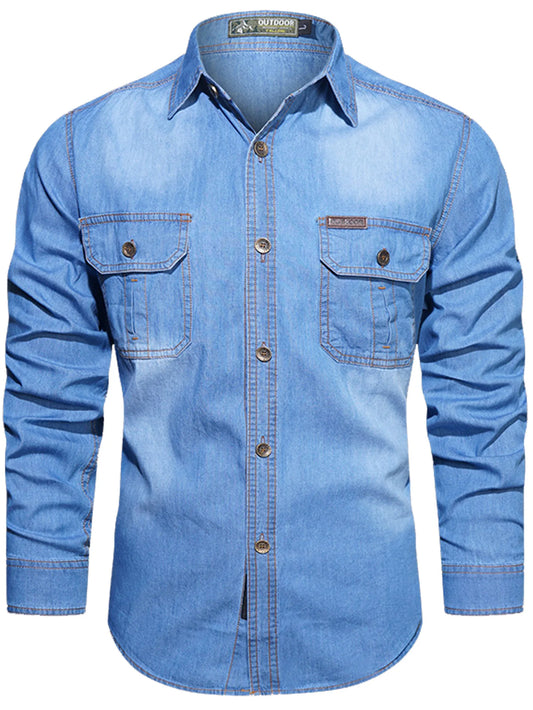 FREDD MARSHALL 2025 Autumn New Fashion Men's Long Sleeve Denim Shirt Casual Button Down 100% Cotton Washed Shirts with Pocket